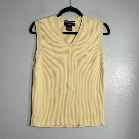 Ralph Lauren POLO SPORT Vintage Ribbed Sweater Vest Large Yellow Classic Preppy - Picture 1 of 6